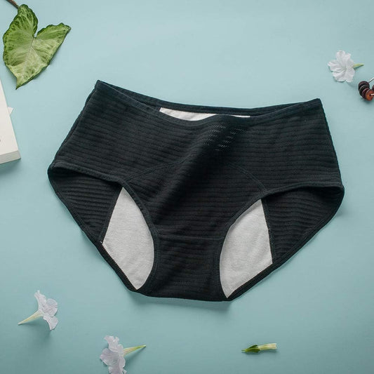 Teen Girl'S Cotton Menstrual Period Panties Pack of 4Pcs Women Leak-Proof Protective Underwear Briefs (Large, 4Blacks-Breathable Style)